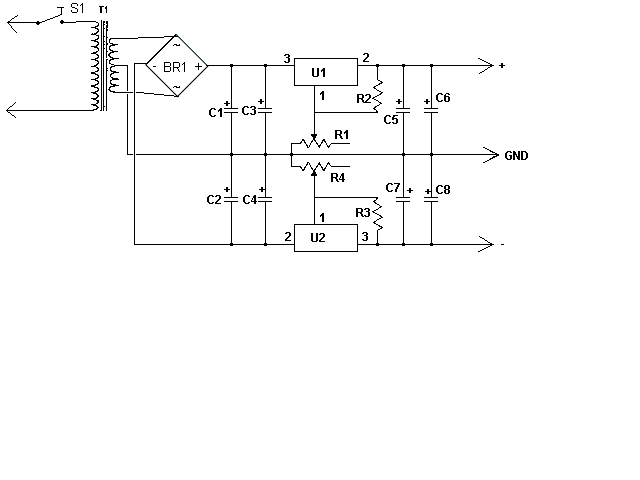 This is the schematic of the Dual Polarity Power Supply