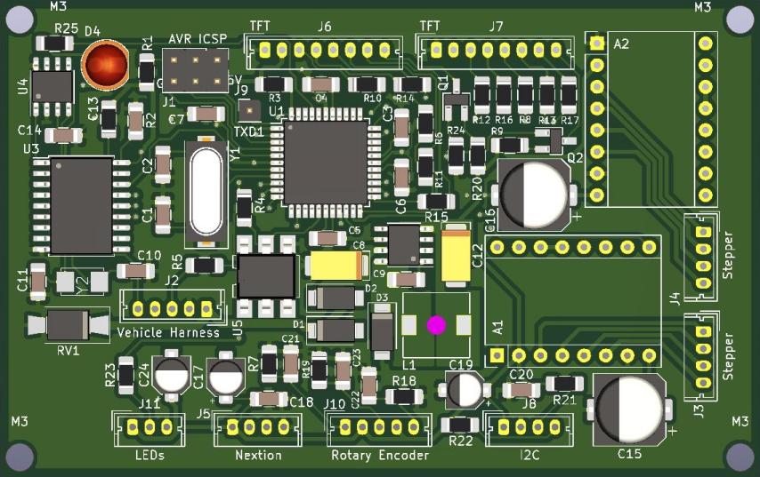Image of cluster controller PCB board, 3D render
