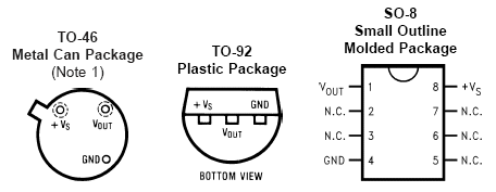 Pinout of LM34 IC variants