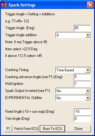 Spark Settings, MS1, 13B Rotary