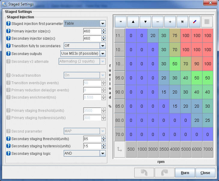 MS3X 13B Secondary Injector Staging Settings