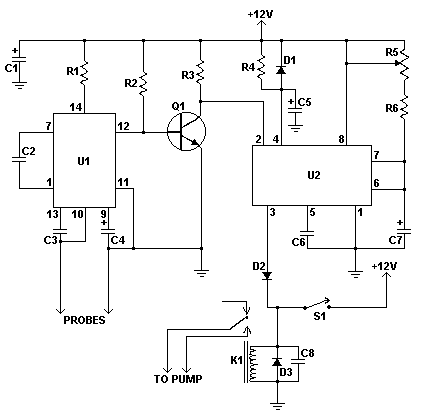 Scheamtic of the water detector with pump controller